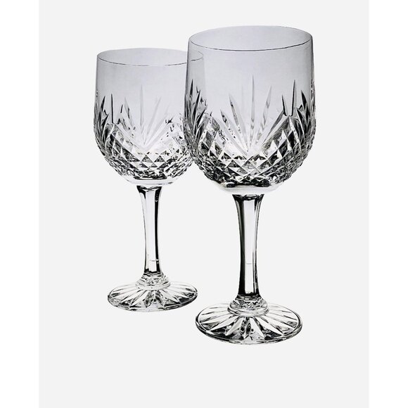 Cut Crystal Wine Glass Set of 2 Goblet Diamond And Fan Design Clear Glass - Picture 8 of 10